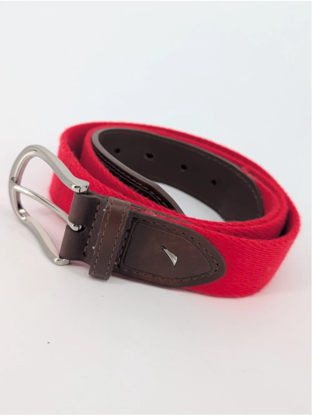 Nautica Men’s Red Webbing Belt Brown Leather Size 40 100 Preppy Golfcore Coastal